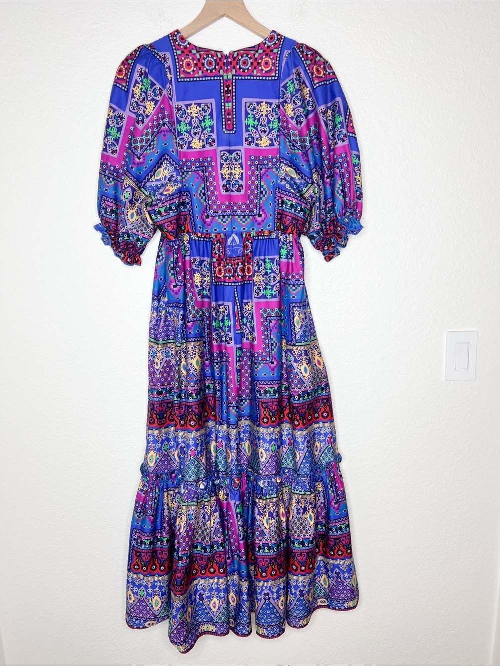 Hunter Bell Palmer Dress Multicolor Print Midi Maxi Puff Sleeve size Small - Picture 5 of 8